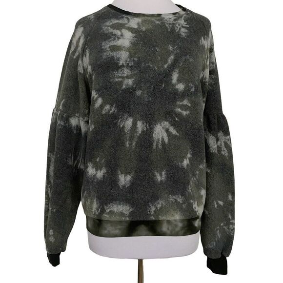 Electric & Rose Brushed Fleece Camo Pullover Sweatshirt Balloon Sleeves Sz S NEW - Picture 1 of 6